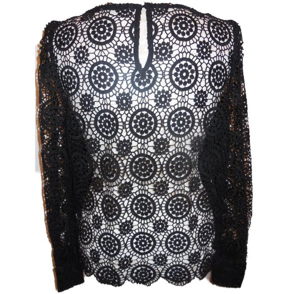Blouse Black Lace NEW Long Sleeve tunic blouse see-through summer tunic top - Picture 6 of 13